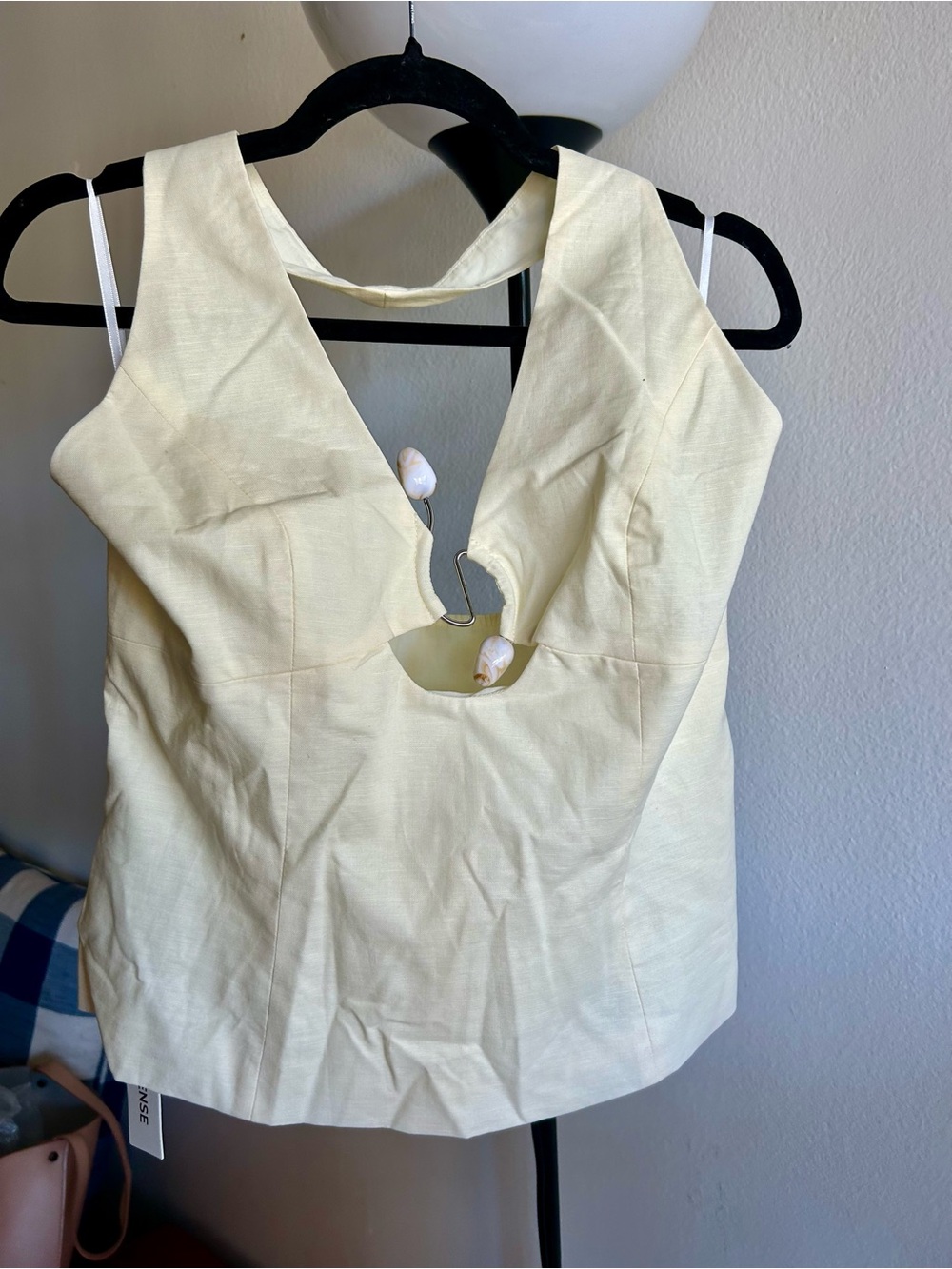 Commense Pale Yellow Cutout V-Neck Tank Top